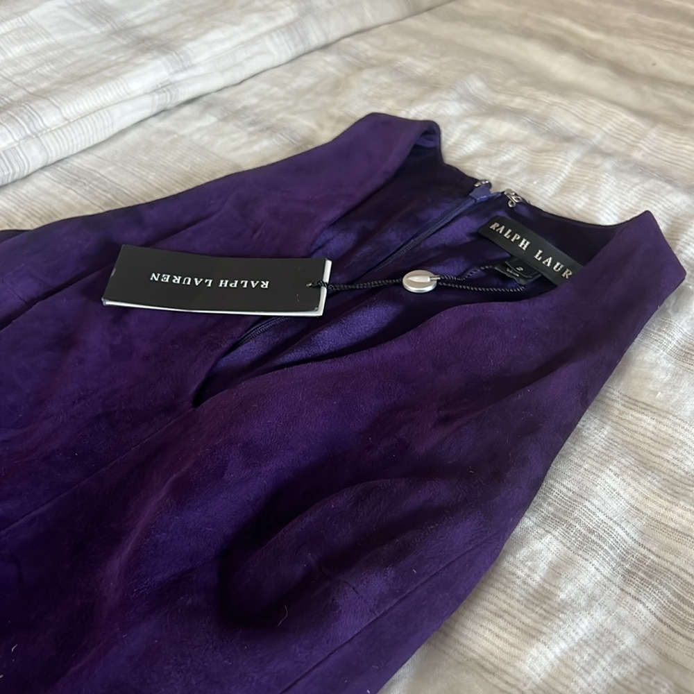 Ralph Lauren Black Label deep purple suede dress. Size 2. NWT.
